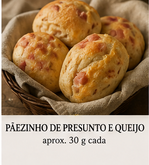 Pãezinhos Artesanais com Presunto e Queijo